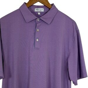 Peter Millar Summer Comfort Mens Large Purple Stripe Polo Shirt Golf Casual